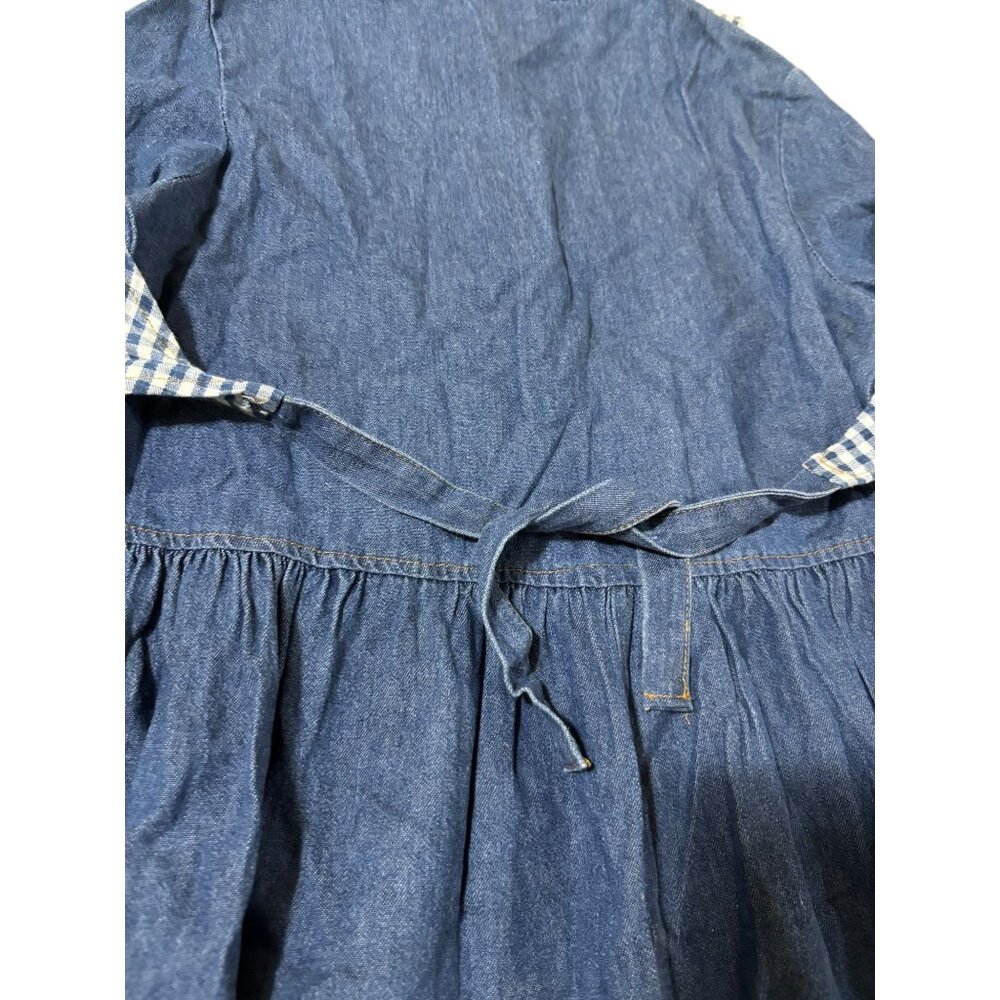 Vintage Donna Small Chambray Denim Dress With Vest Front and Tie Backs Long Slee - Picture 7 of 7